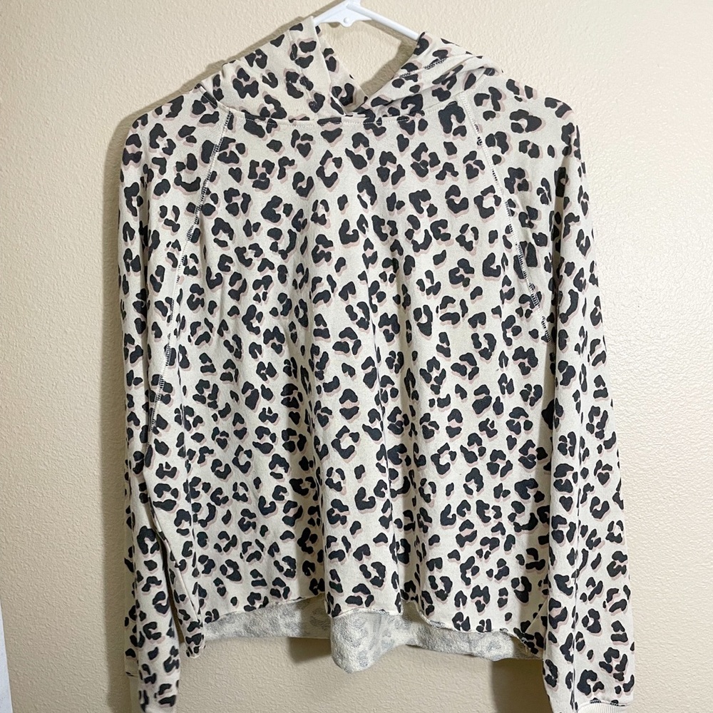 Lucky Brand Leopard Print Cropped Cut Off Hoodie